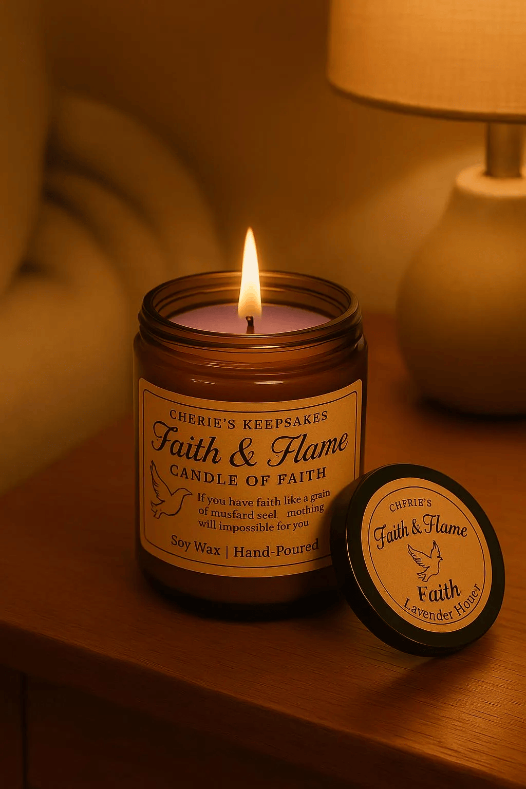 Faith and Flame “Faith” Candle – 8oz Hand-Poured Soy Candle with Keepsake Token