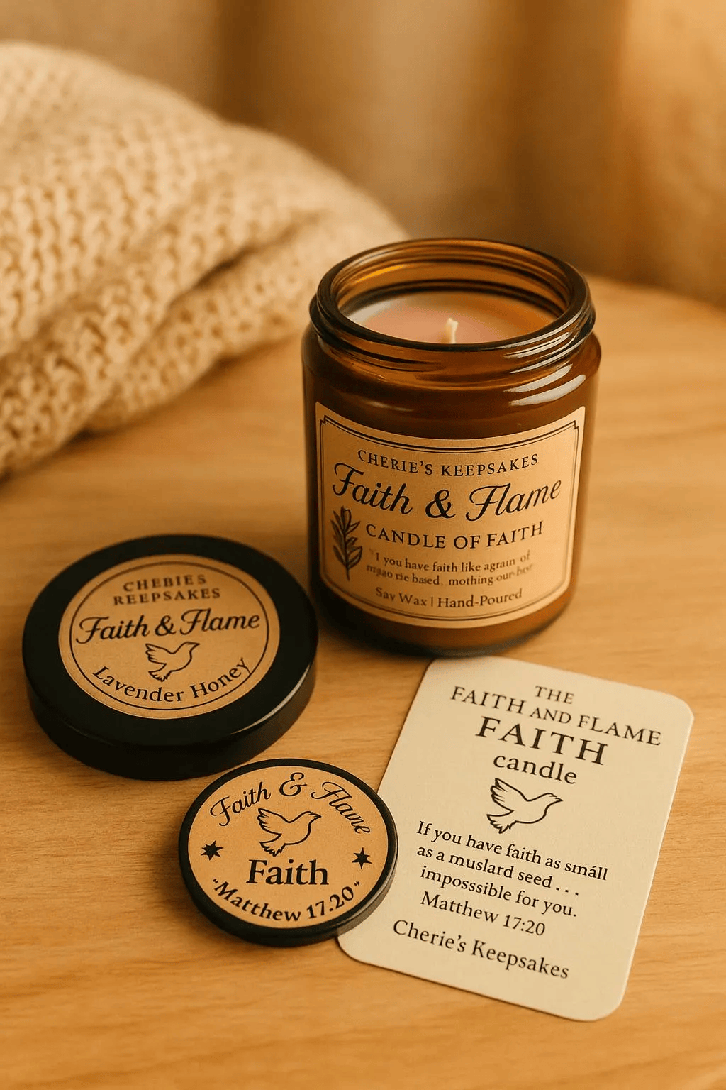 Faith and Flame “Faith” Candle – 8oz Hand-Poured Soy Candle with Keepsake Token