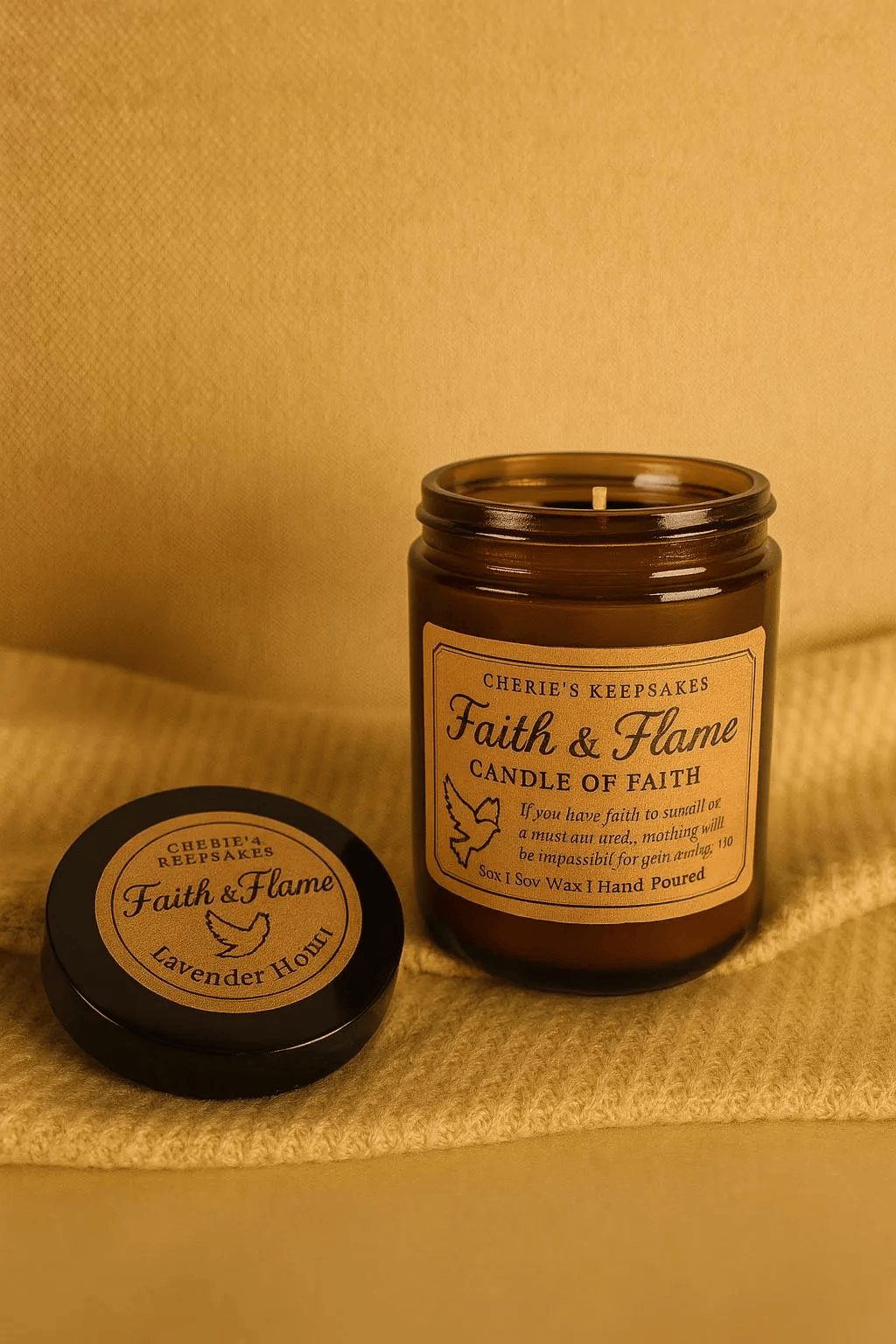 Faith and Flame “Faith” Candle – 8oz Hand-Poured Soy Candle with Keepsake Token