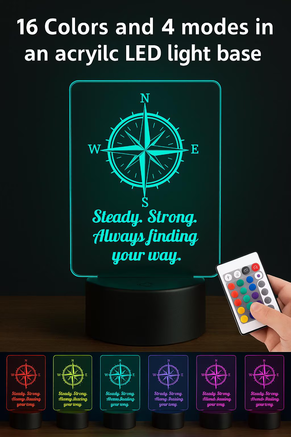 Compass Desk Lamp – “Always Find Your Way” Acrylic Night Light