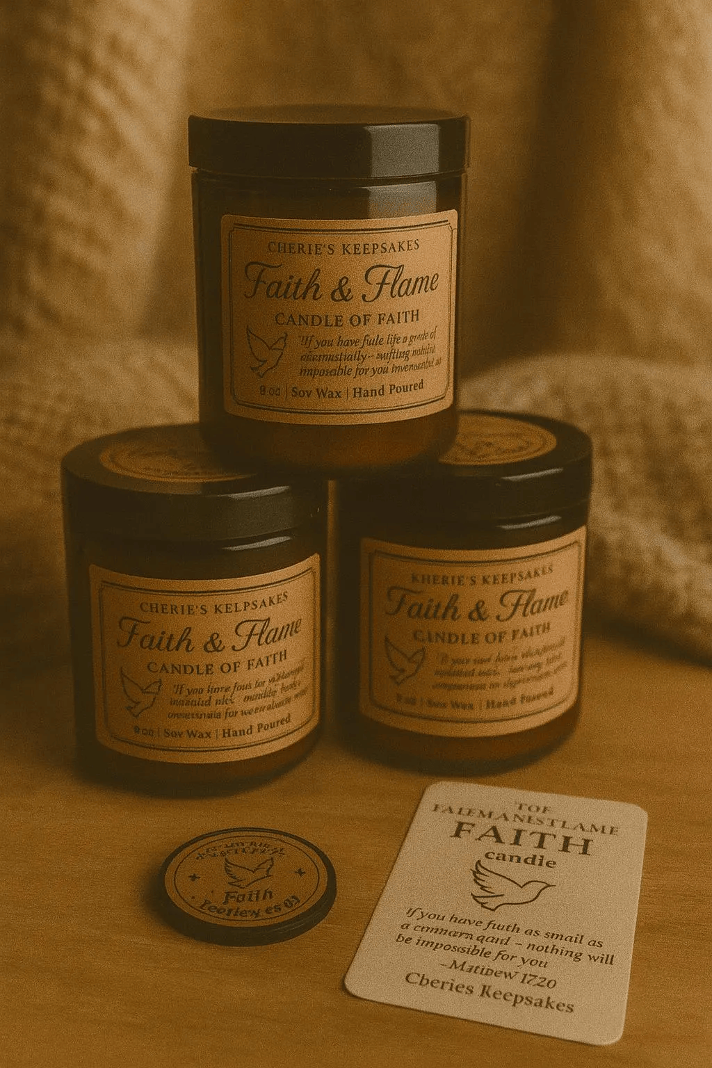 Faith and Flame “Faith” Candle – 8oz Hand-Poured Soy Candle with Keepsake Token