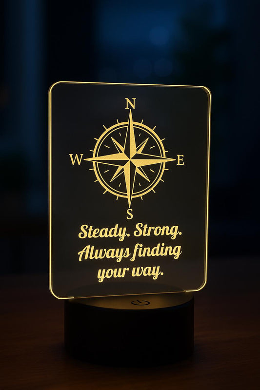 Compass Desk Lamp – “Always Find Your Way” Acrylic Night Light