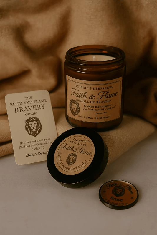 Faith & Flame Candle – “Brave” | Blood Orange + Cedarwood With Keepsake Token