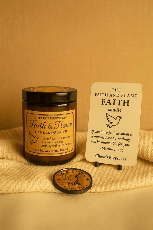 Faith and Flame “Faith” Candle – 8oz Hand-Poured Soy Candle with Keepsake Token