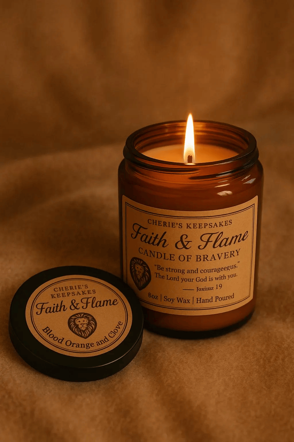 Faith & Flame Candle – “Brave” | Blood Orange + Cedarwood With Keepsake Token
